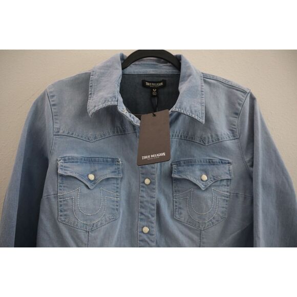 True Religion 207151R Women’s Sz M Blue Western Button-Up L/S Denim Shirt - Picture 5 of 11